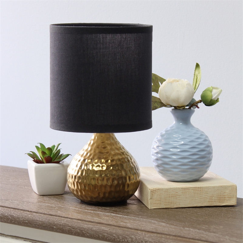 Simple Designs Hammered Gold Drip Mini Table Lamp Black