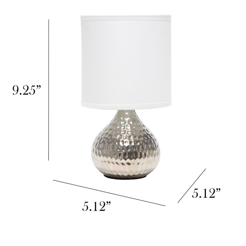 Simple Designs Hammered Silver Drip Mini Table Lamp White