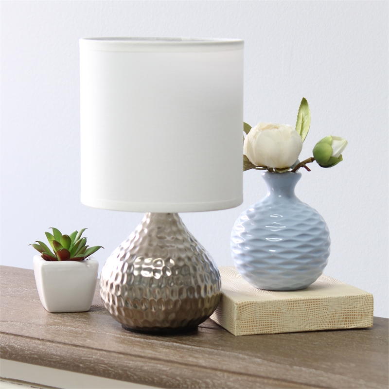 Simple Designs Hammered Silver Drip Mini Table Lamp White