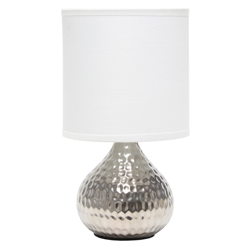 Simple Designs Hammered Silver Drip Mini Table Lamp White