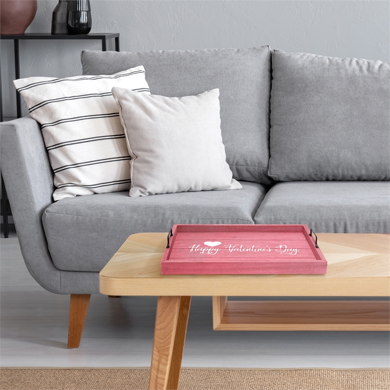 Decorative Wood Serving Tray w Handles 15.50in x 12in Happy Valentine's Day