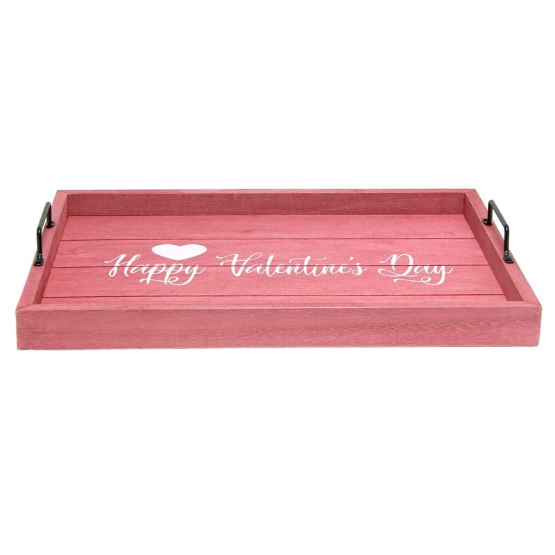 Decorative Wood Serving Tray w Handles 15.50in x 12in Happy Valentine's Day
