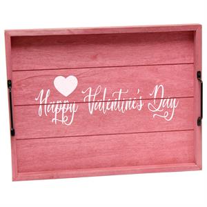 Decorative Wood Serving Tray w Handles 15.50in x 12in Happy Valentine's Day