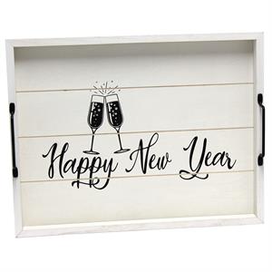 Decorative Wood Serving Tray w Handles 15.50in x 12in Happy New Year