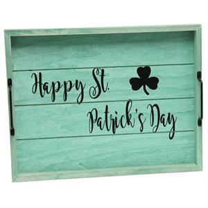 Decorative Wood Serving Tray w Handles 15.50in x 12in Happy St. Patrick's Day
