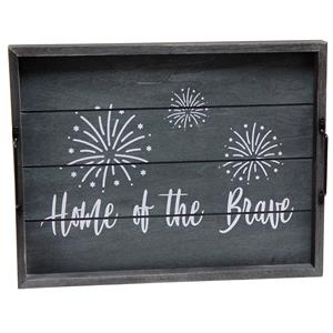 Decorative Wood Serving Tray w Handles 15.50in x 12in Home of the Brave