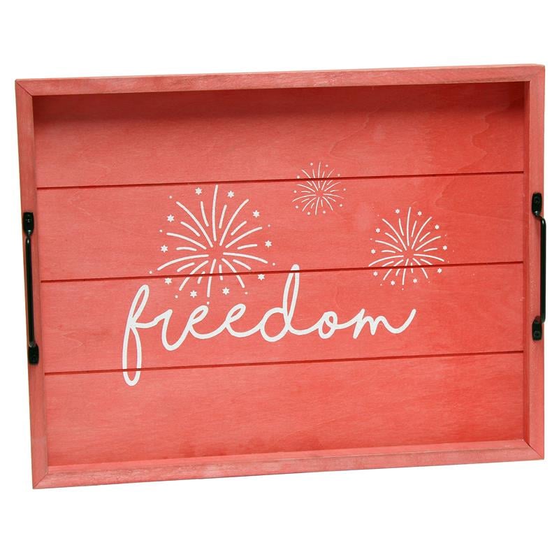 Decorative Wood Serving Tray w Handles 15.50in x 12in Freedom
