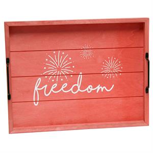 Decorative Wood Serving Tray w Handles 15.50in x 12in Freedom