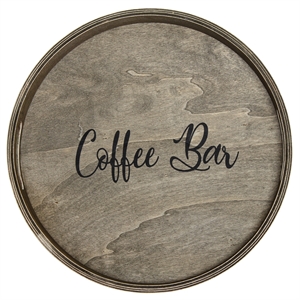 decorative 13.75in round wood serving tray w handles coffee bar