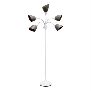5 light adjustable gooseneck white floor lamp with gray shades