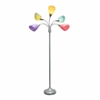 5 Light Adjustable Gooseneck Silver Floor Lamp with Fun Multicolored Shades