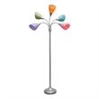 5 Light Adjustable Gooseneck Silver Floor Lamp with Fun Multicolored Shades