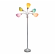 5 Light Adjustable Gooseneck Silver Floor Lamp with Fun Multicolored Shades