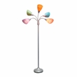5 Light Adjustable Gooseneck Silver Floor Lamp with Fun Multicolored Shades