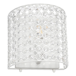 Lalia Home 8&quot 1-Lt Bathroom Vanity Crystal and Metal Wall Sconce Fixture - White