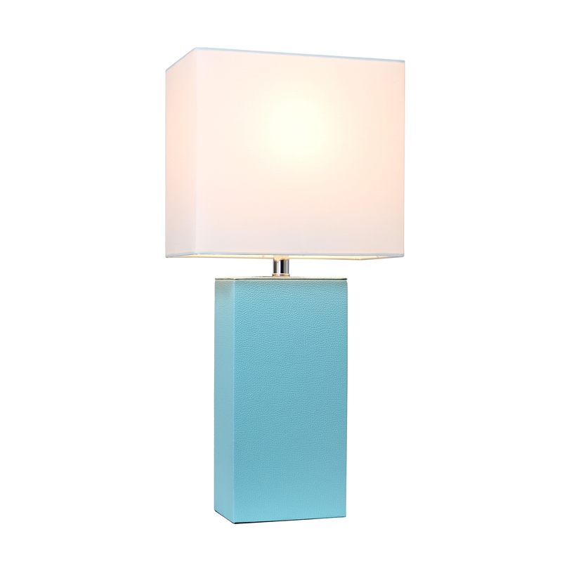 Lalia Home Lexington 21in Leather Base Table Lamp Aqua Turquoise