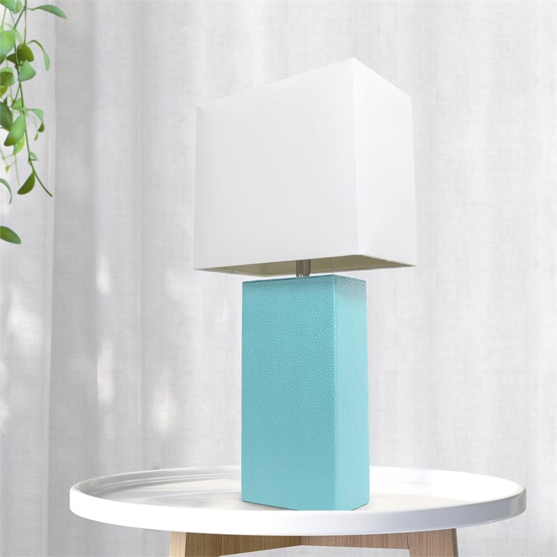Lalia Home Lexington 21in Leather Base Table Lamp Aqua Turquoise