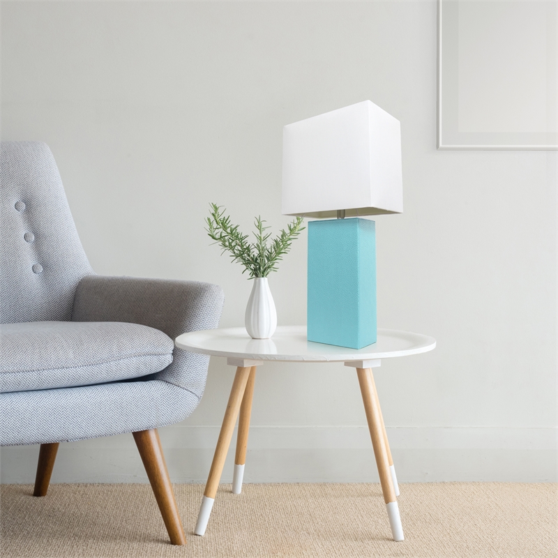 Lalia Home Lexington 21in Leather Base Table Lamp Aqua Turquoise