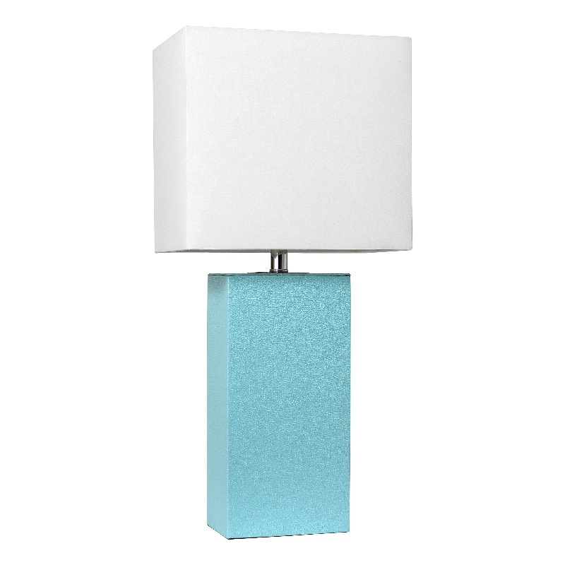 Lalia Home Lexington 21in Leather Base Table Lamp Aqua Turquoise
