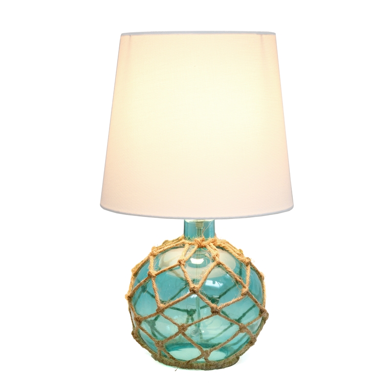 Lalia Home Maritime 14.75in Coastal Fisherman's Glass Rope Table Lamp Aqua