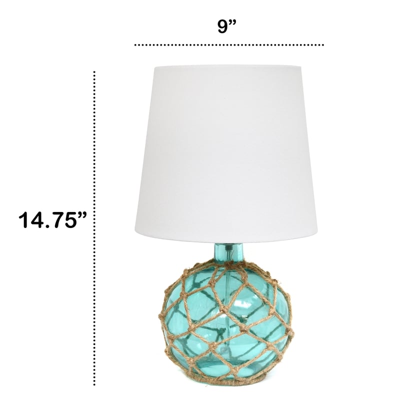 Lalia Home Maritime 14.75in Coastal Fisherman's Glass Rope Table Lamp Aqua