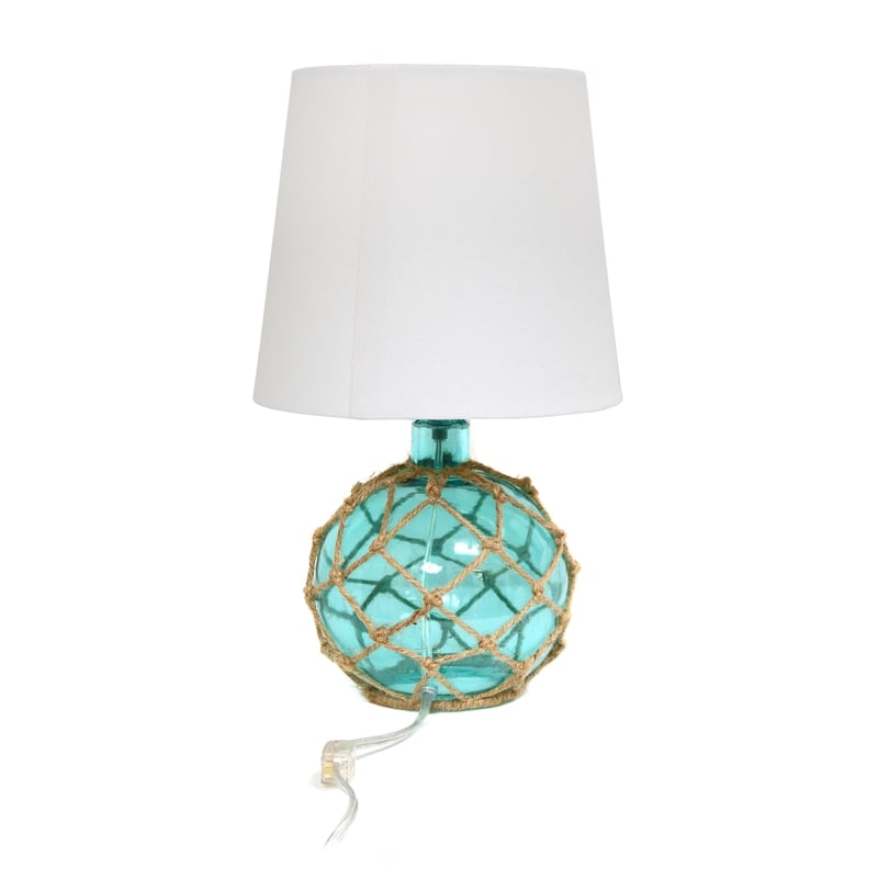 Lalia Home Maritime 14.75in Coastal Fisherman's Glass Rope Table Lamp Aqua