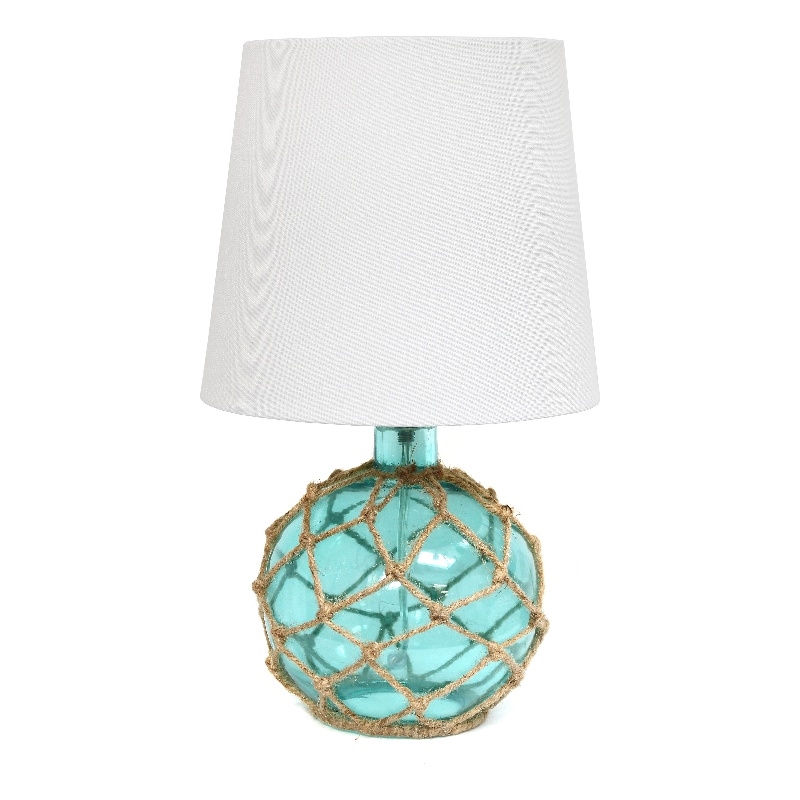 Lalia Home Maritime 14.75in Coastal Fisherman's Glass Rope Table Lamp Aqua