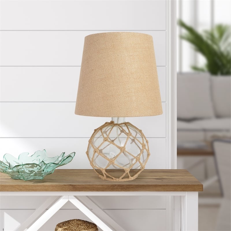Lalia Home Maritime 14.75in Coastal Fisherman's Glass Rope Table Lamp Clear