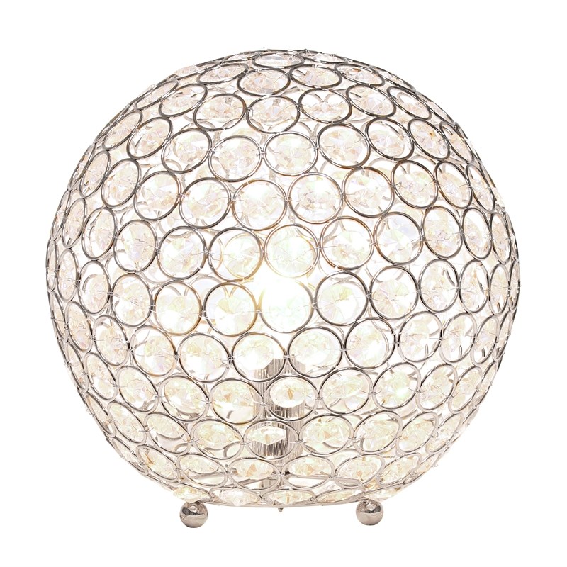 Lalia Home Elipse 10in Metal Crystal Sphere Glamourous Orb Table Lamp Chrome