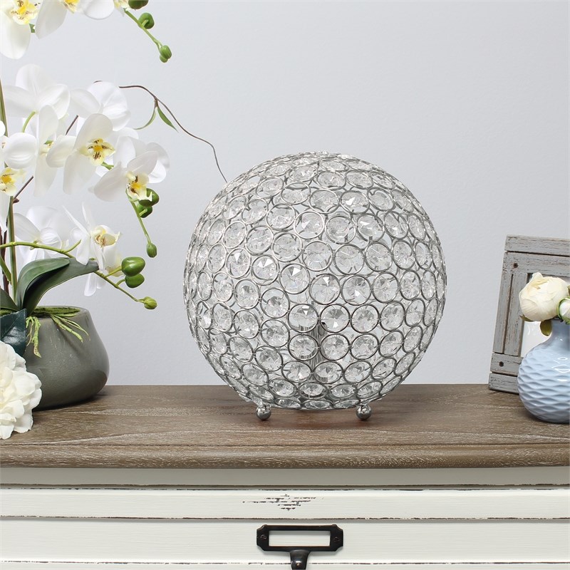Lalia Home Elipse 10in Metal Crystal Sphere Glamourous Orb Table Lamp Chrome