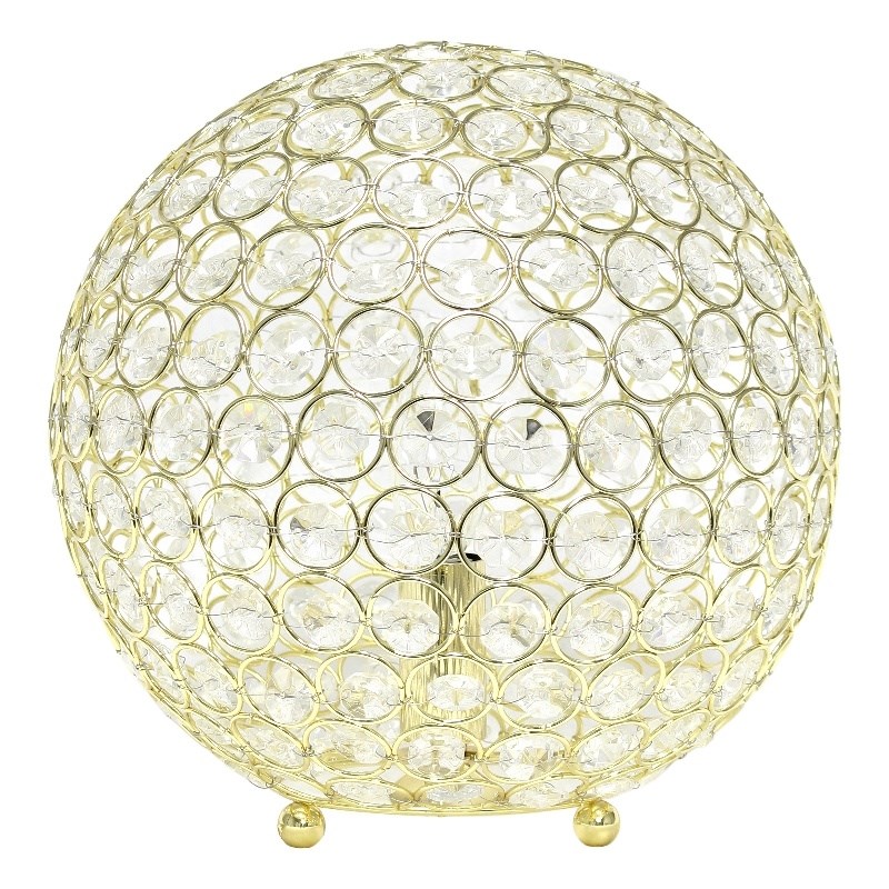 Lalia Home Elipse 10in Metal Crystal Sphere Glamourous Orb Table Lamp Gold