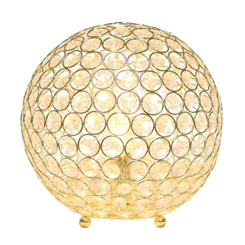 Lalia Home Elipse 10in Metal Crystal Sphere Glamourous Orb Table Lamp Gold