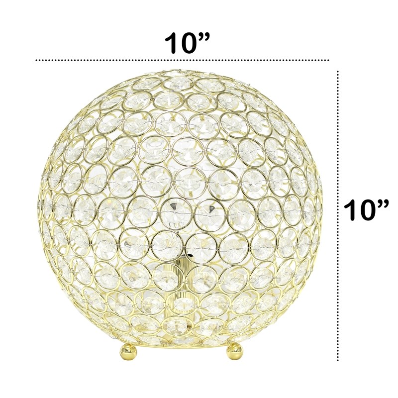Lalia Home Elipse 10in Metal Crystal Sphere Glamourous Orb Table Lamp Gold