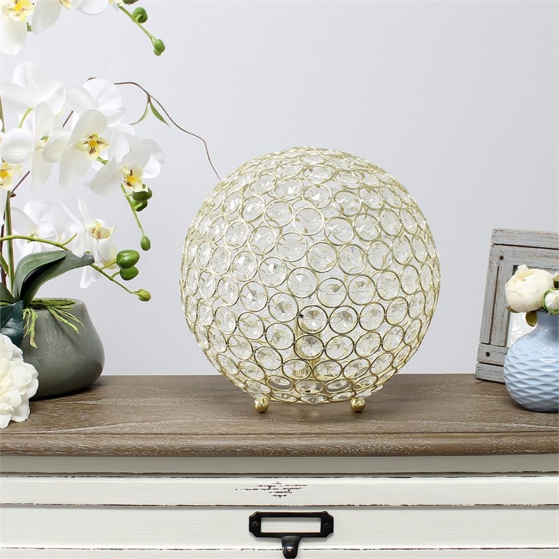 Lalia Home Elipse 10in Metal Crystal Sphere Glamourous Orb Table Lamp Gold
