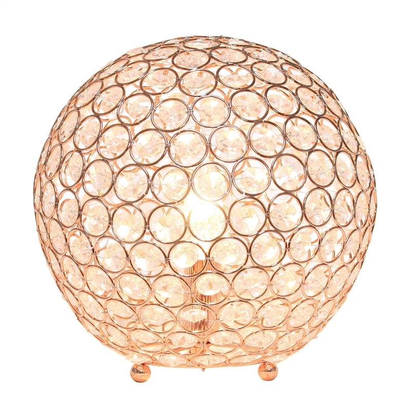 Lalia Home Elipse 10in Metal Crystal Sphere Glamourous Orb Table Lamp Rose Gold