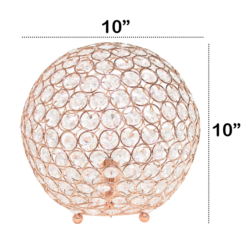 Lalia Home Elipse 10in Metal Crystal Sphere Glamourous Orb Table Lamp Rose Gold