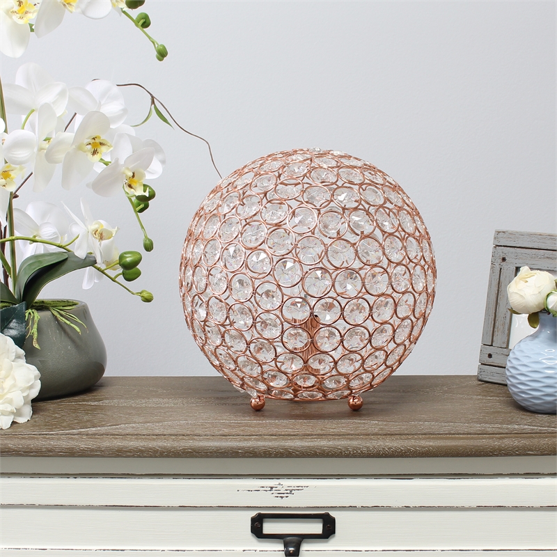 Lalia Home Elipse 10in Metal Crystal Sphere Glamourous Orb Table Lamp Rose Gold