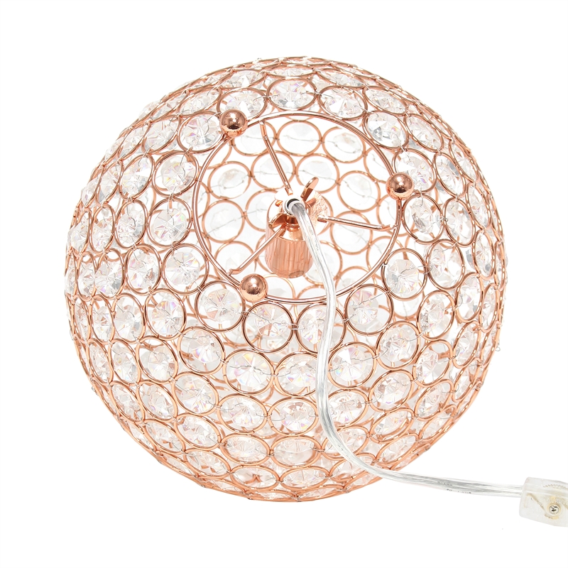 Lalia Home Elipse 10in Metal Crystal Sphere Glamourous Orb Table Lamp Rose Gold