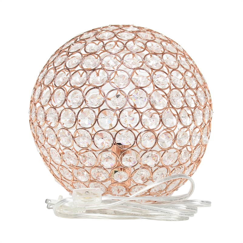 Lalia Home Elipse 10in Metal Crystal Sphere Glamourous Orb Table Lamp Rose Gold