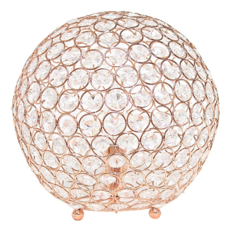 Lalia Home Elipse 10in Metal Crystal Sphere Glamourous Orb Table Lamp Rose Gold