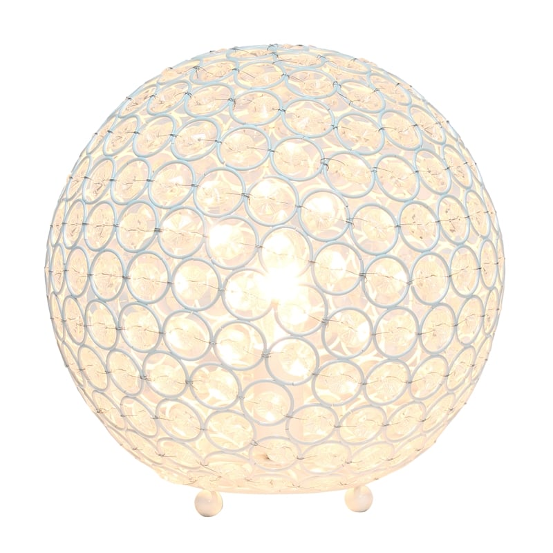 Lalia Home Elipse 10in Metal Crystal Sphere Glamourous Orb Table Lamp White
