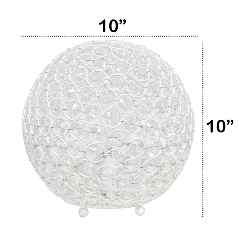 Lalia Home Elipse 10in Metal Crystal Sphere Glamourous Orb Table Lamp White
