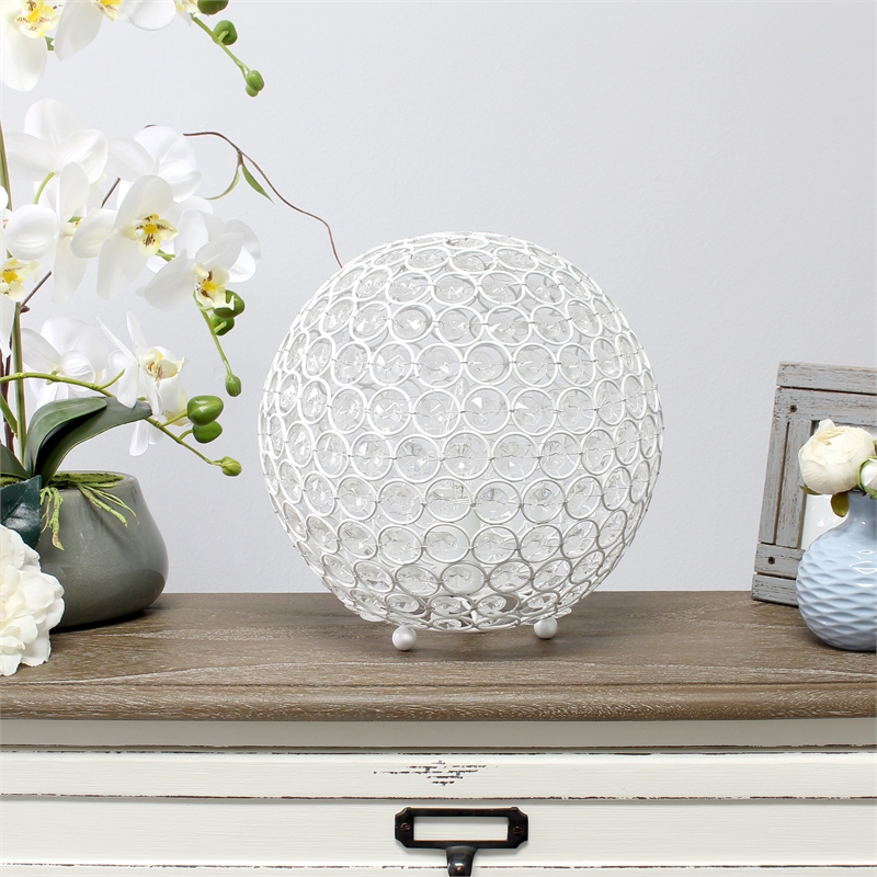 Lalia Home Elipse 10in Metal Crystal Sphere Glamourous Orb Table Lamp White
