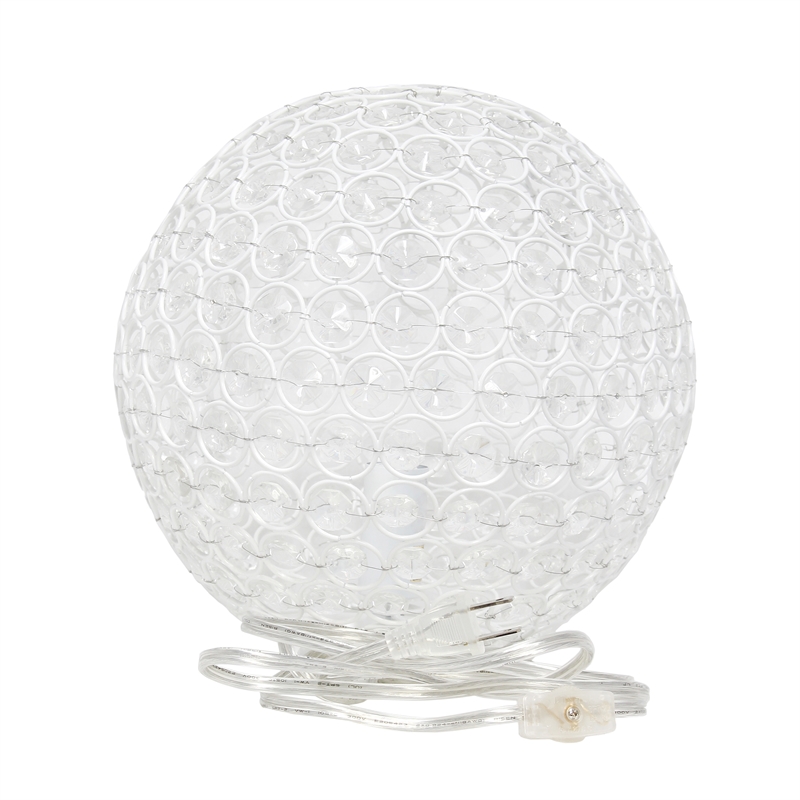 Lalia Home Elipse 10in Metal Crystal Sphere Glamourous Orb Table Lamp White