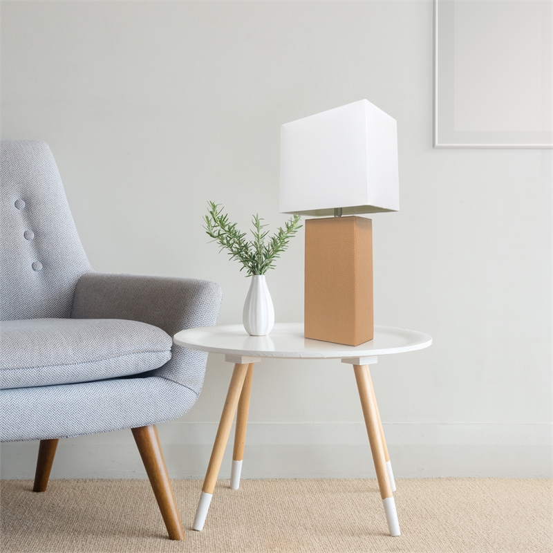 Lalia Home Lexington 21in Leather Base Table Lamp Beige
