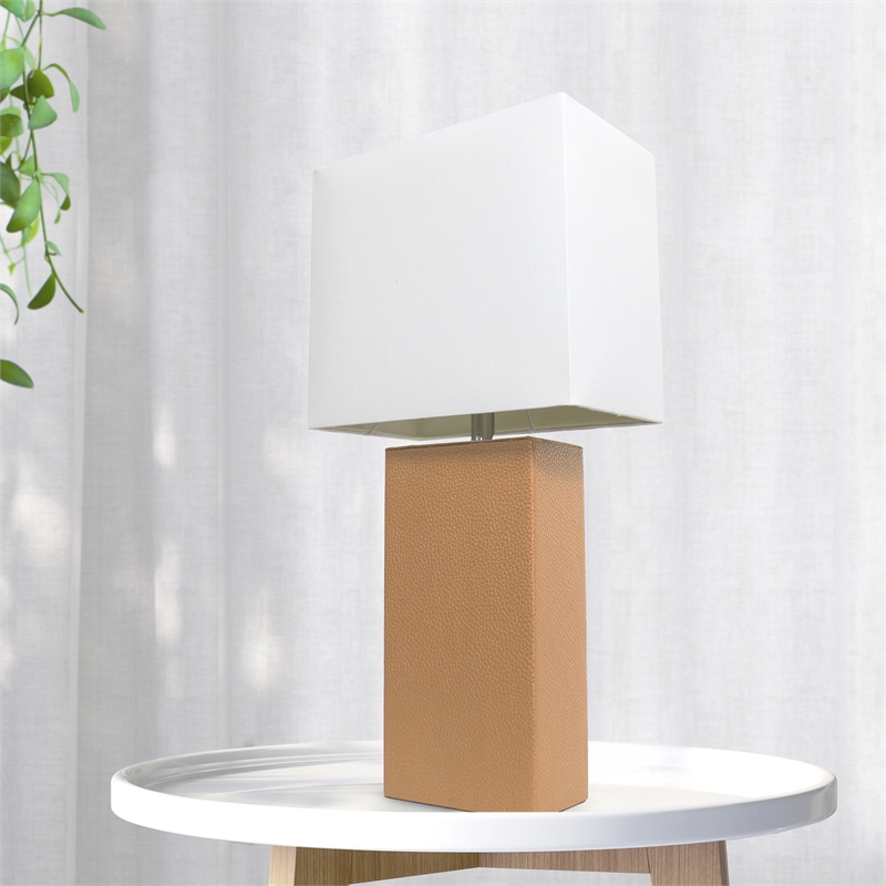 Lalia Home Lexington 21in Leather Base Table Lamp Beige