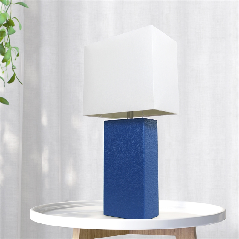 Lalia Home Lexington 21in Leather Base Table Lamp Blue