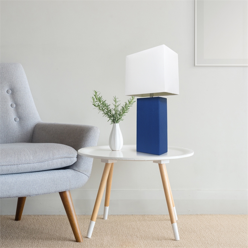 Lalia Home Lexington 21in Leather Base Table Lamp Blue
