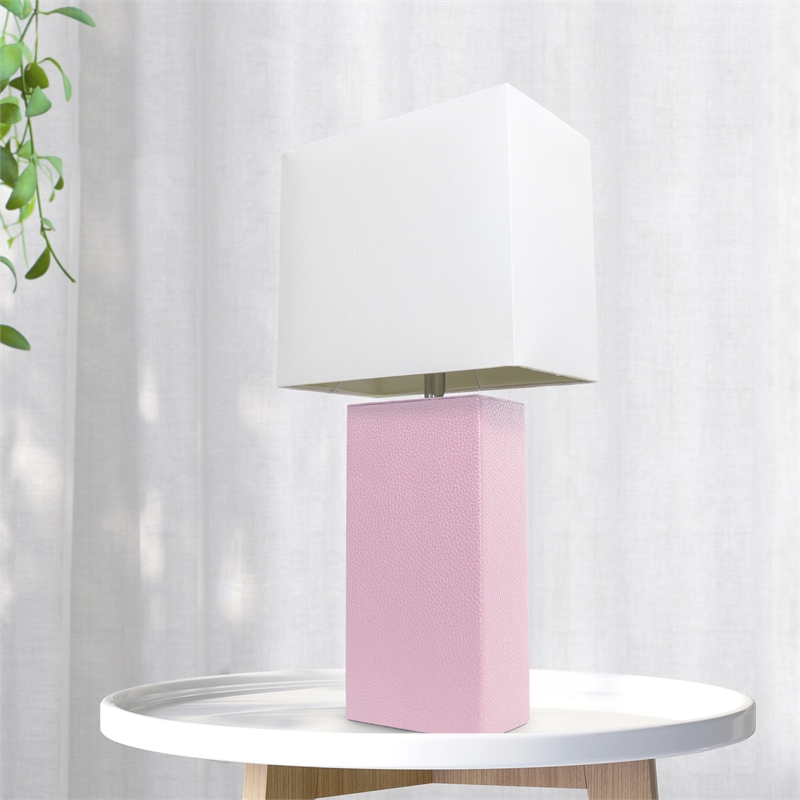 Lalia Home Lexington 21in Leather Base Table Lamp Blush Pink