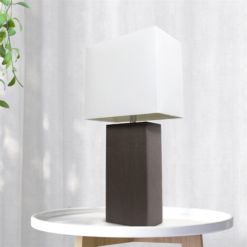 Lalia Home Lexington 21in Leather Base Table Lamp Espresso Brown